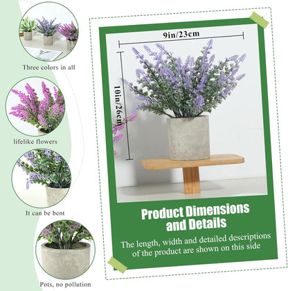 3 pack Artificial Lavender Plants Biodegradable Pots Home