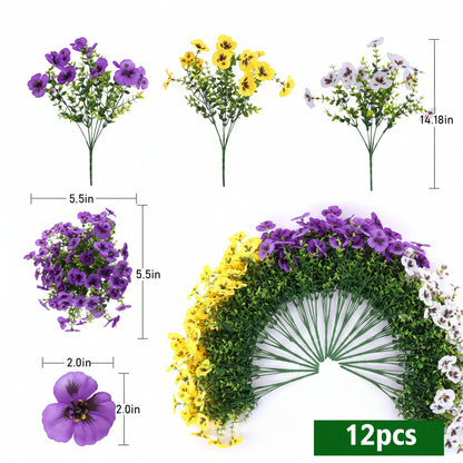 12 pcs Artificial Pansy Flowers Home Kitchen Decor