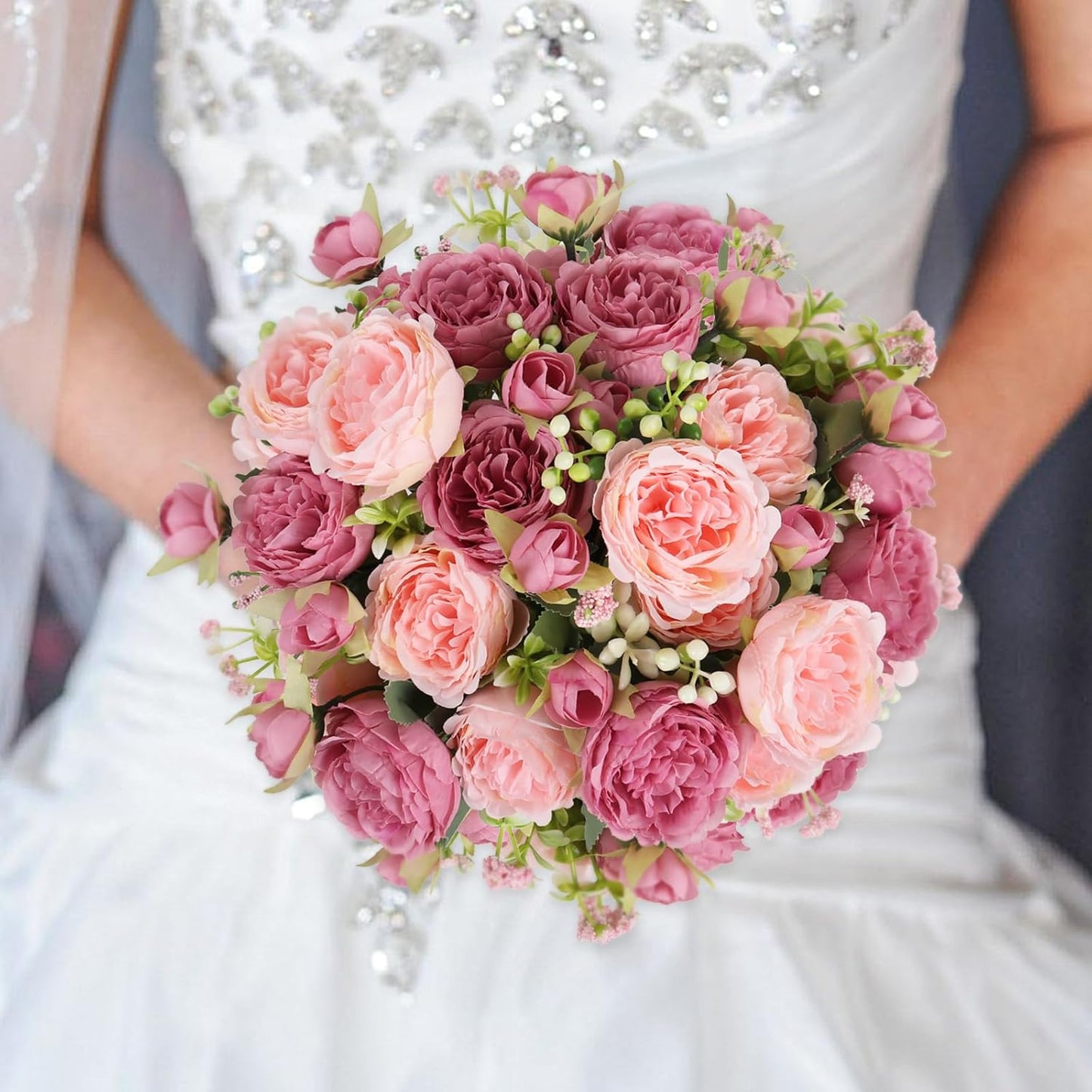 Artificial Peonies Silk Flowers Pink Peony Bouquet Decor