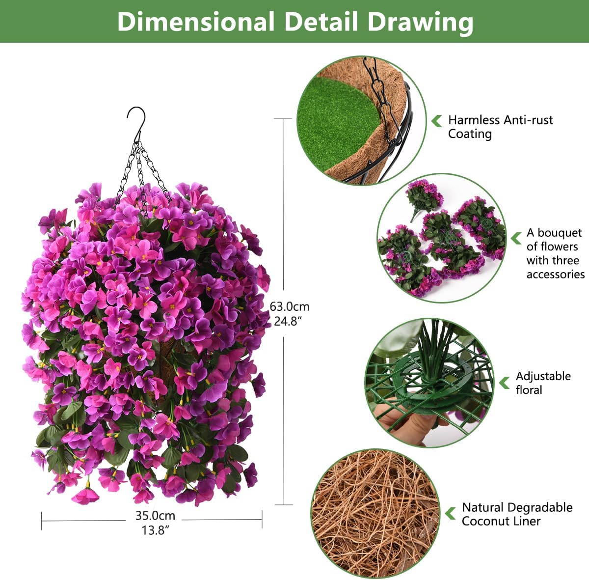 Inqcmy Artificial Hanging Plants Flowers Basket Decor Indoor