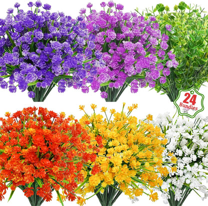 24 Bundles Uieke Silk Plants UV Resistant Porch