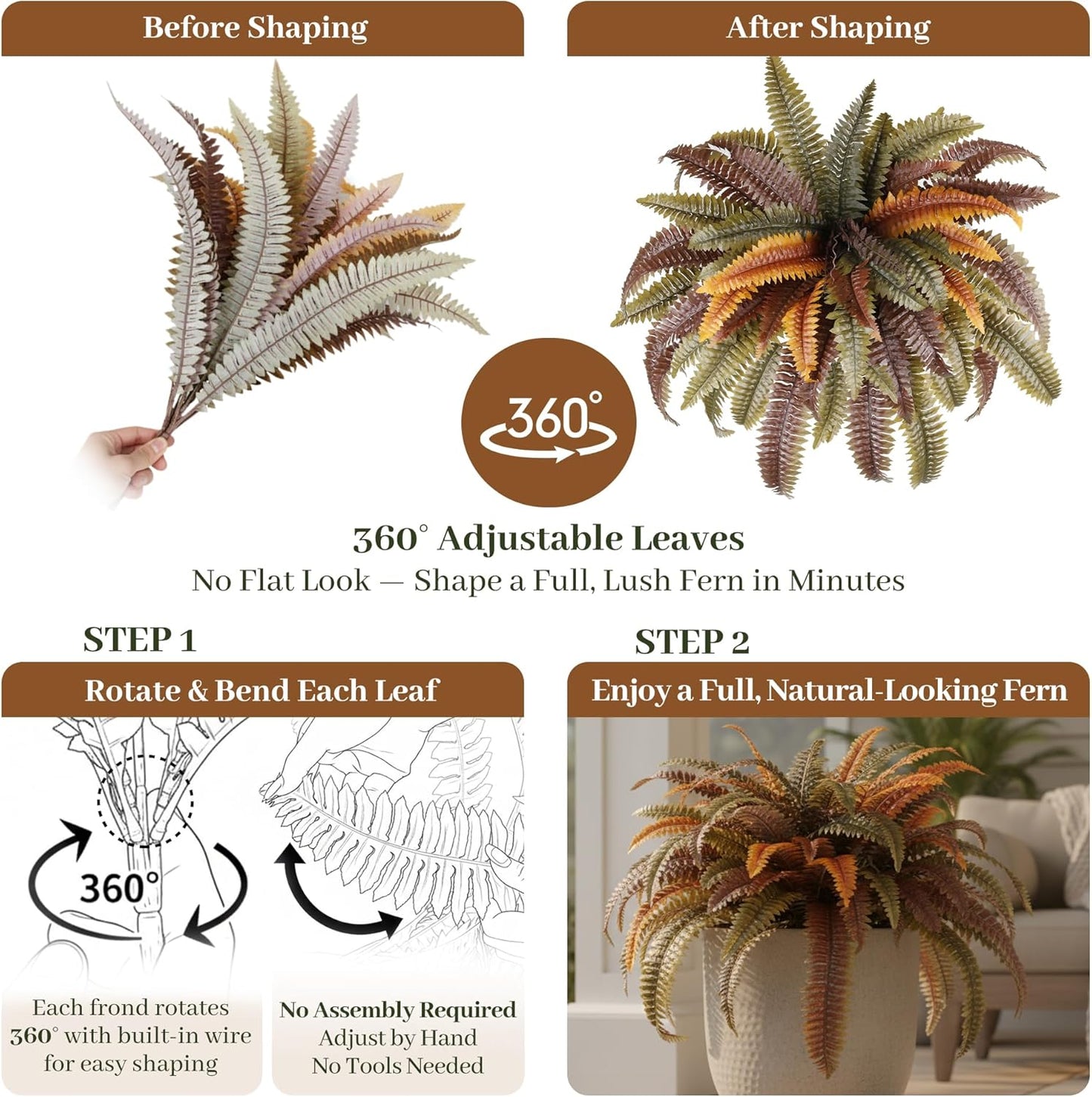 2 pack 45 inch Artificial Boston Ferns Rust