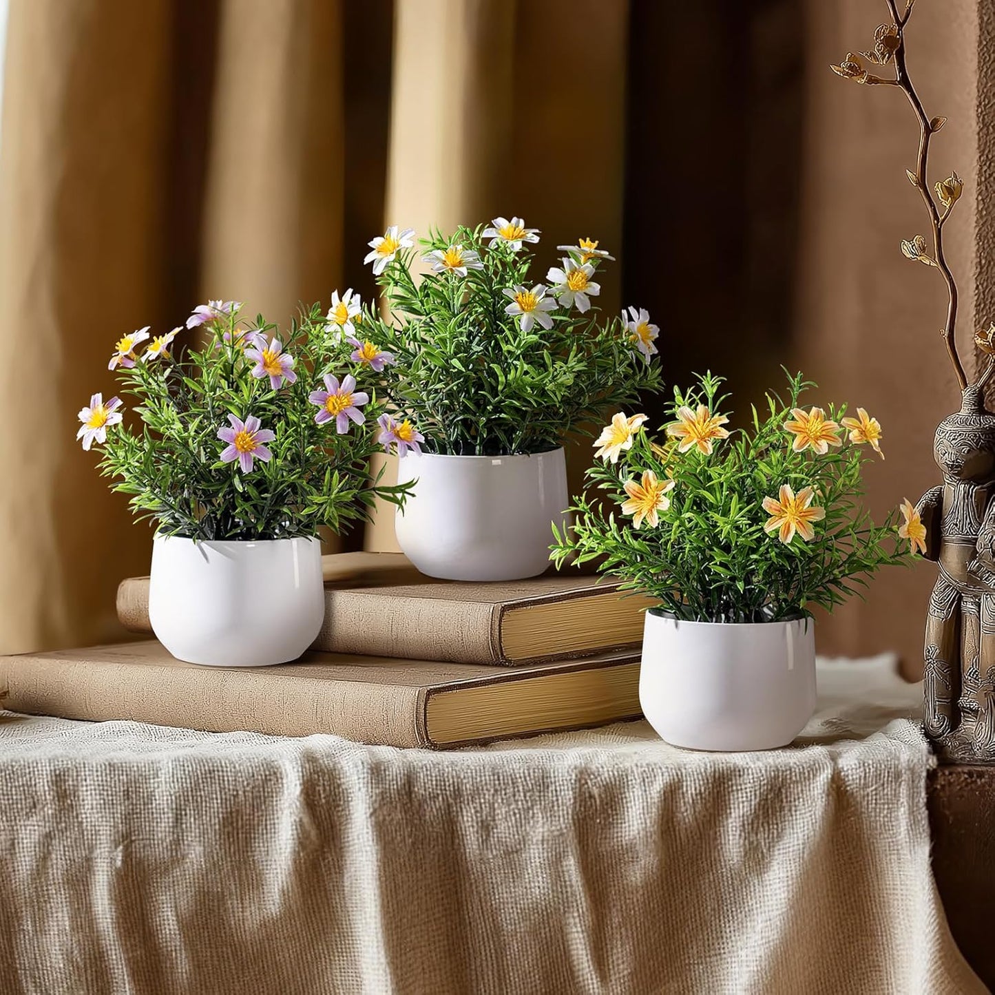 3 pack Small Artificial Potted Flowers Home Kitchen