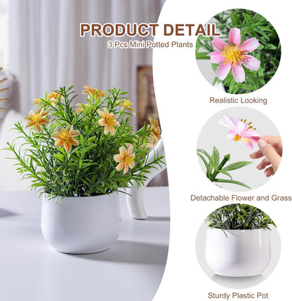3 pack Small Artificial Potted Flowers Home Kitchen