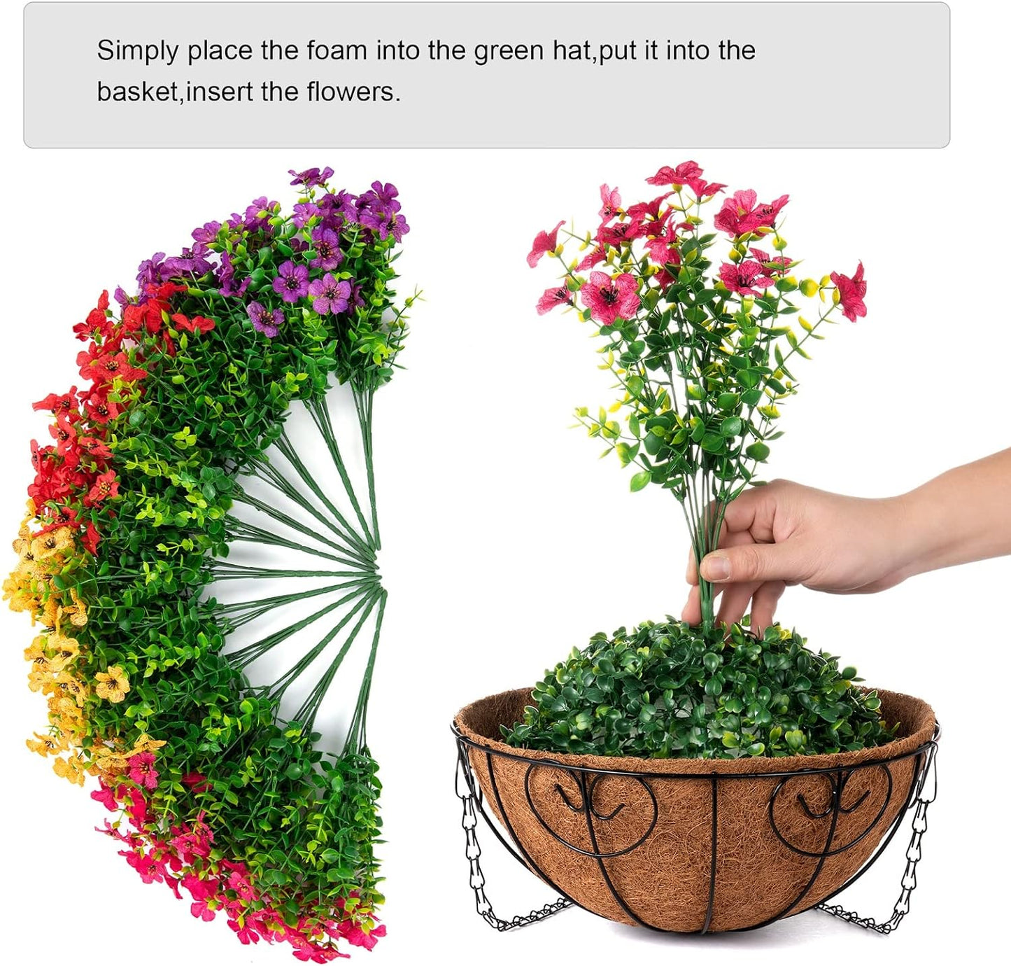 Artificial Hanging Flower Basket Resistant Silk UV Rose