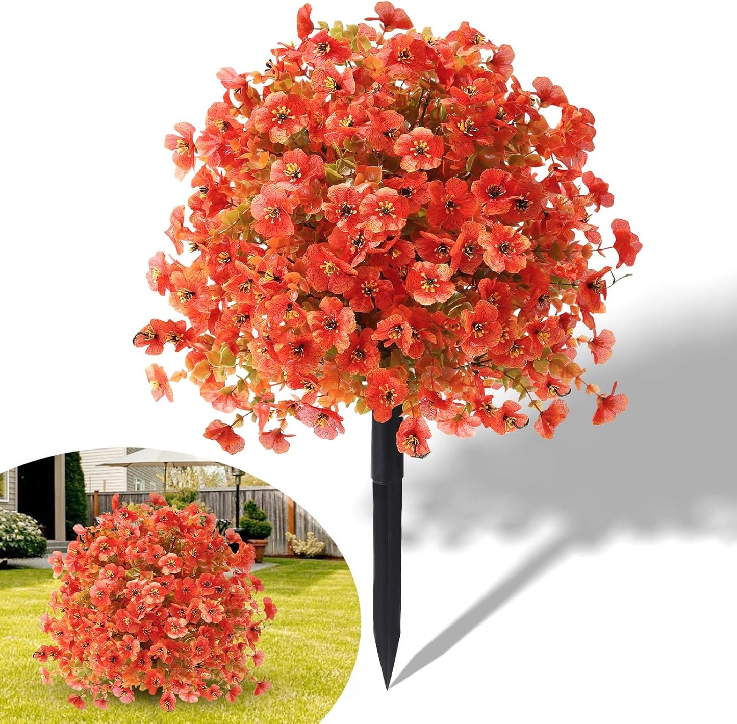 23 inch Orange Artificial Mums Topiary Ball Ground