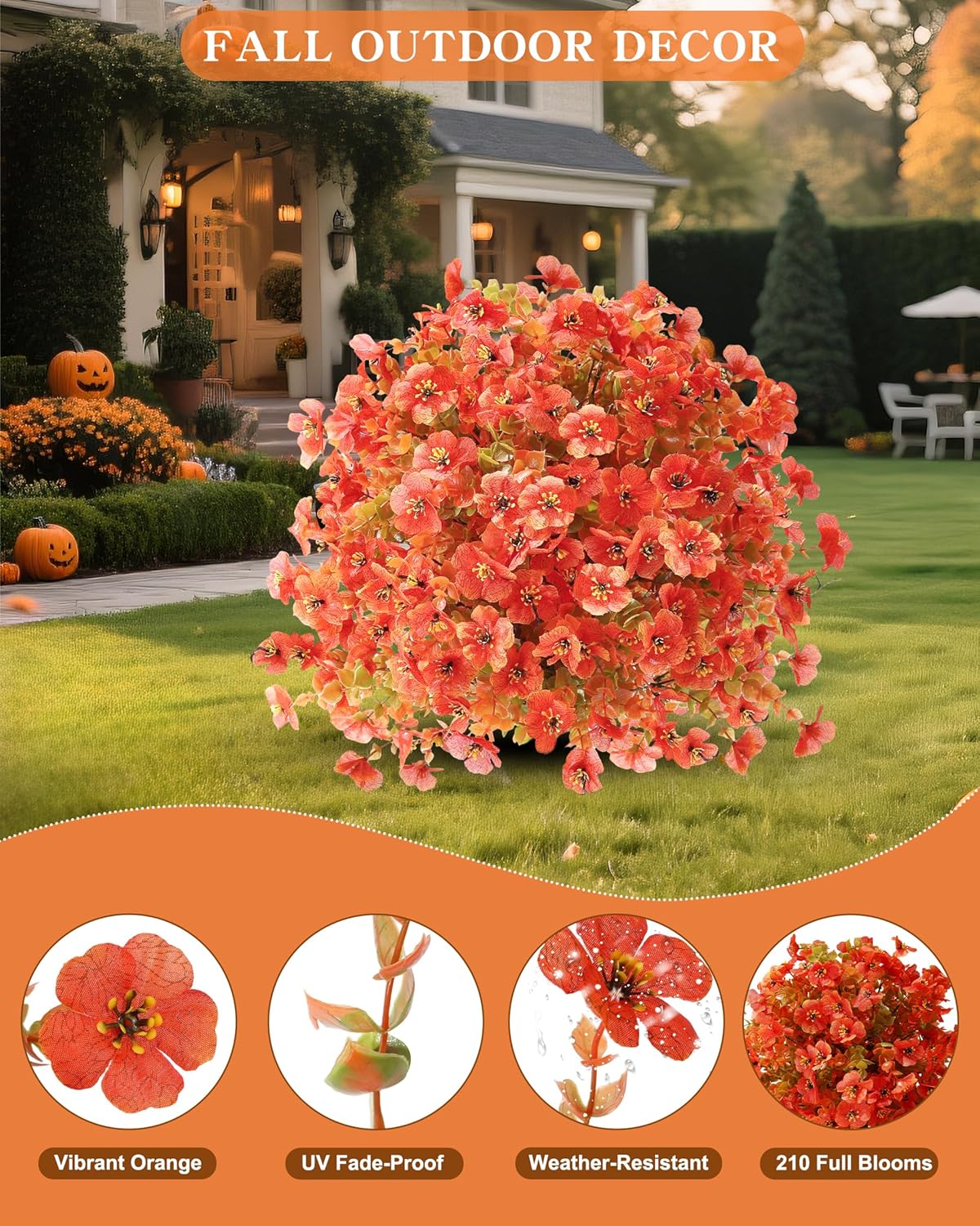 23 inch Orange Artificial Mums Topiary Ball Ground