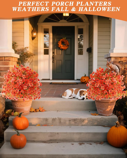 23 inch Orange Artificial Mums Topiary Ball Ground
