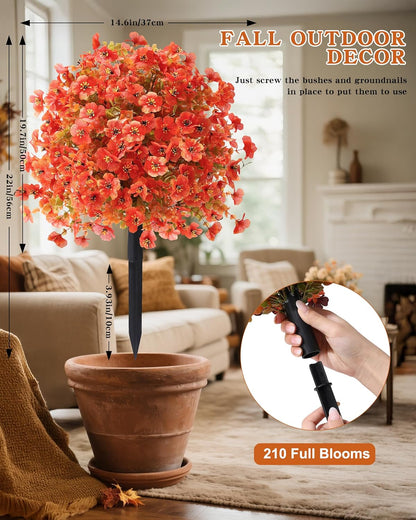 23 inch Orange Artificial Mums Topiary Ball Ground