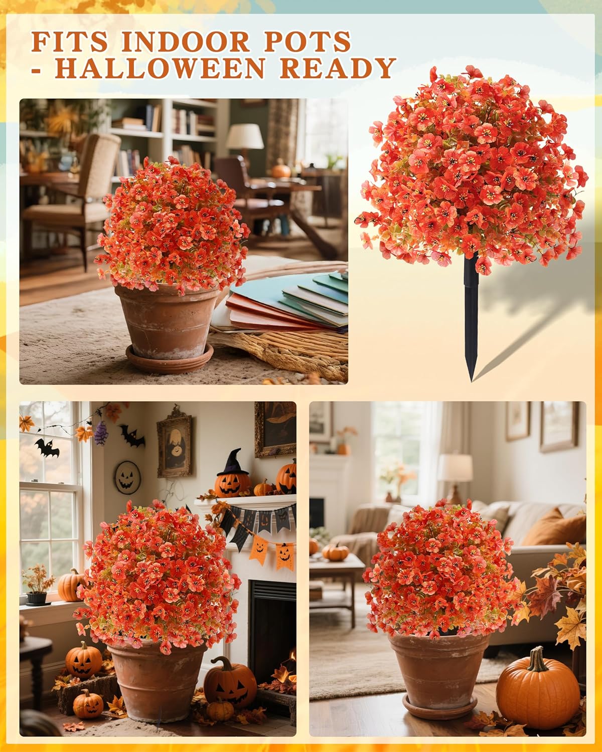 23 inch Orange Artificial Mums Topiary Ball Ground
