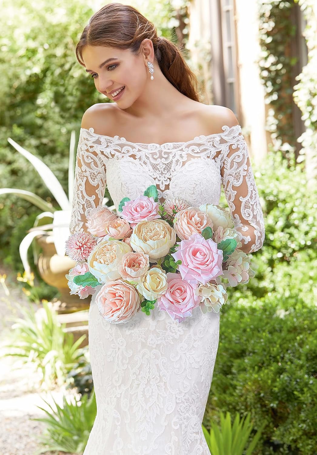 20 Pcs Pink Silk Peonies Roses Wedding Bouquet