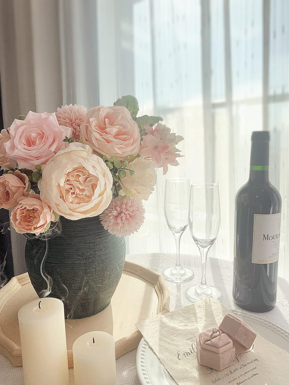 20 Pcs Pink Silk Peonies Roses Wedding Bouquet