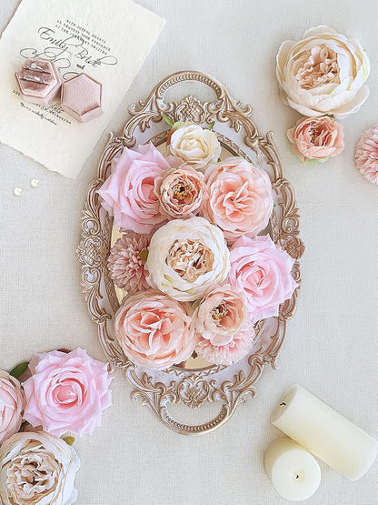 20 Pcs Pink Silk Peonies Roses Wedding Bouquet