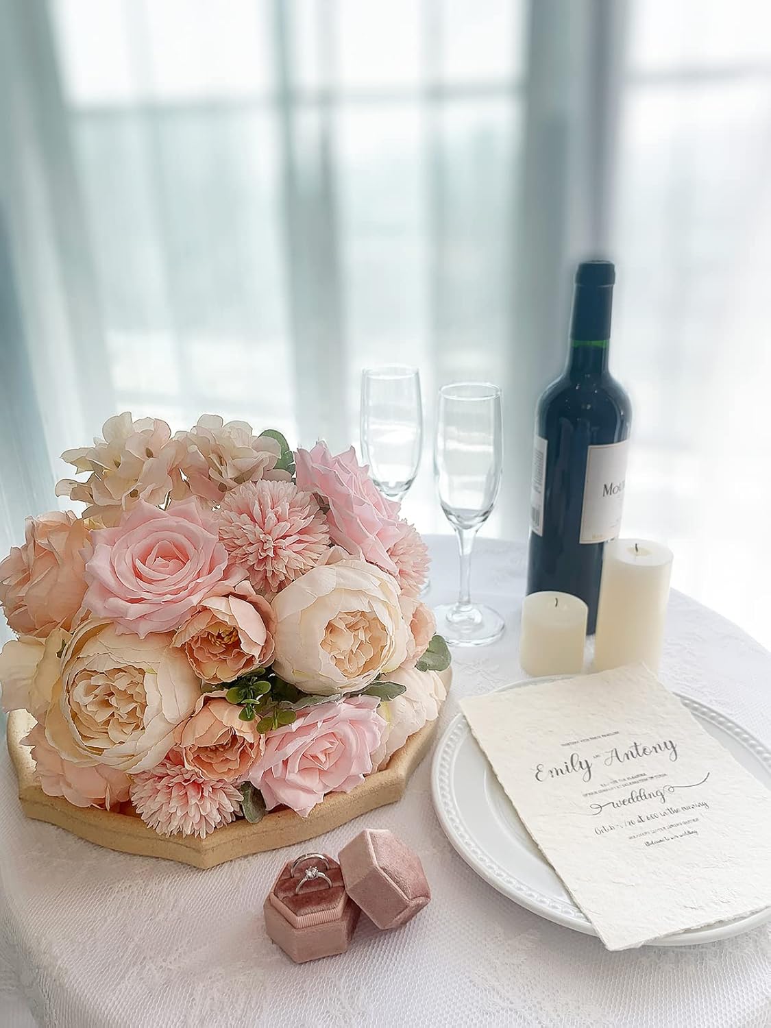 20 Pcs Pink Silk Peonies Roses Wedding Bouquet