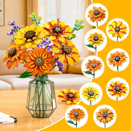 1000 pcs Sunflower Bouquet Building Set Handmade Crochet