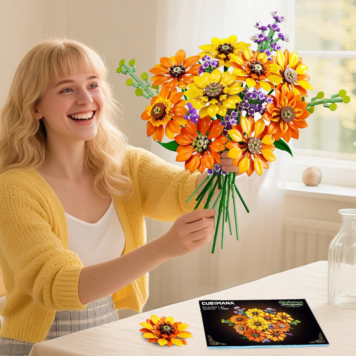 1000 pcs Sunflower Bouquet Building Set Handmade Crochet