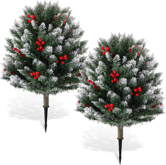 2 pack 31.5 inch Flocked Christmas Topiary Trees