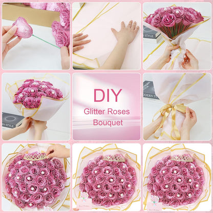 36 pack Diy Glitter Rose Bouquet Kit Artificial