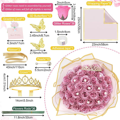 36 pack Diy Glitter Rose Bouquet Kit Artificial