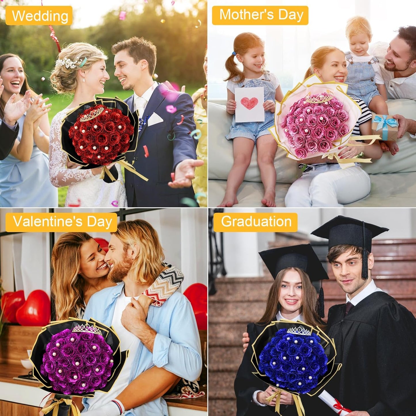 36 pack Diy Glitter Rose Bouquet Kit Artificial