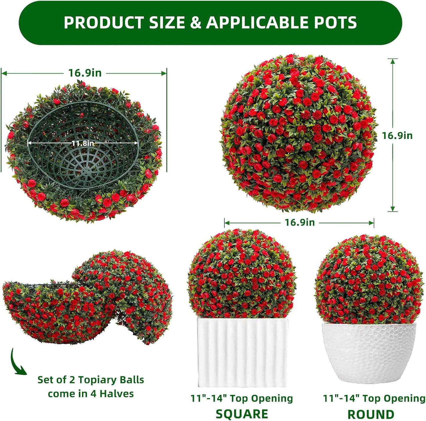 2 pack 17 inch Artificial Topiary Flower Balls