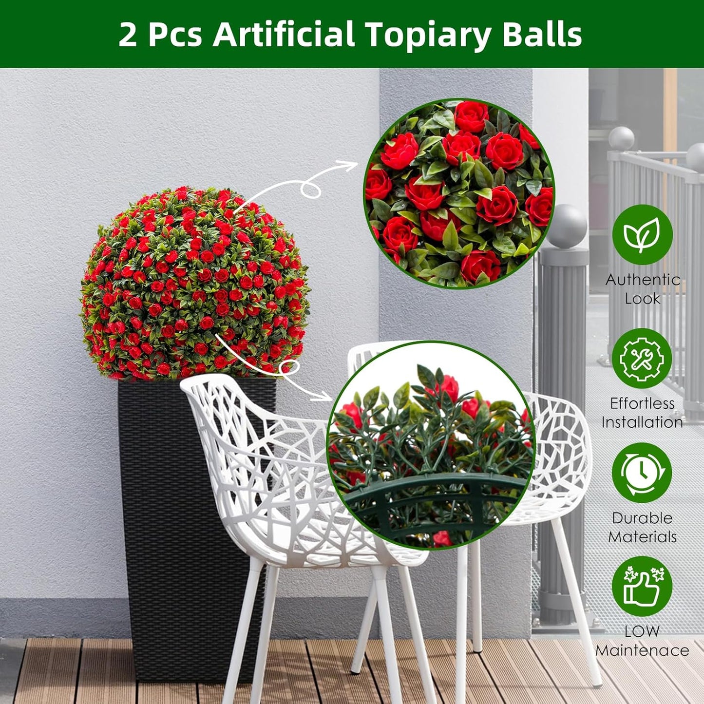 2 pack 17 inch Artificial Topiary Flower Balls
