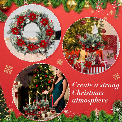 4 pcs 13.4 inch Artificial Poinsettia Bouquet Pine