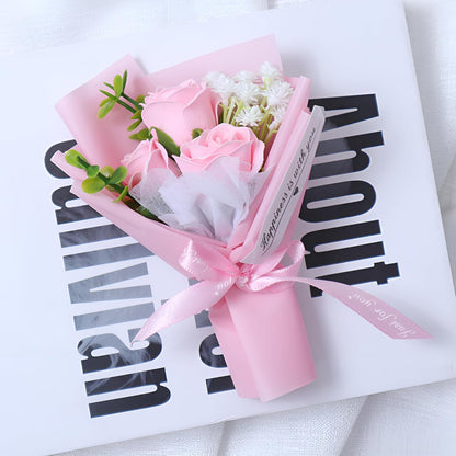 Artificial Pink Rose Bouquet Gift Box Silk Dried