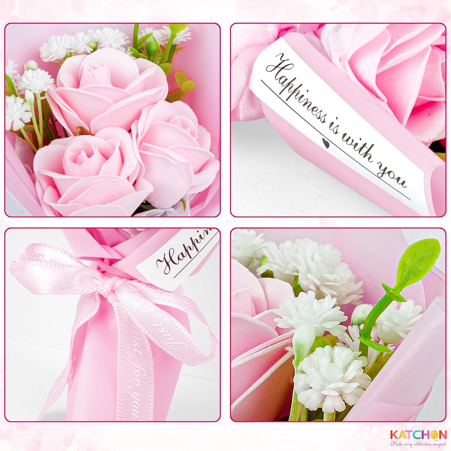 Artificial Pink Rose Bouquet Gift Box Silk Dried