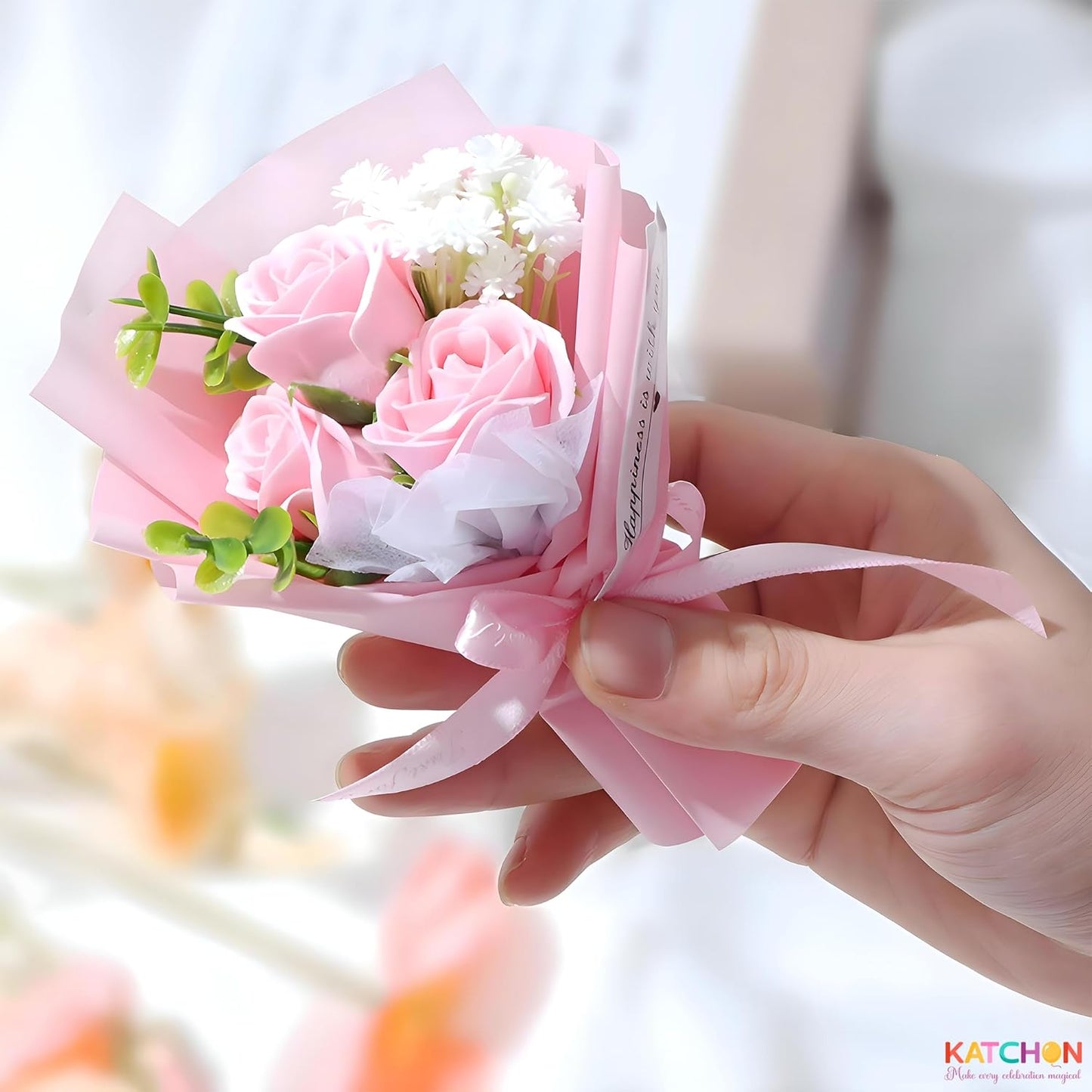 Artificial Pink Rose Bouquet Gift Box Silk Dried