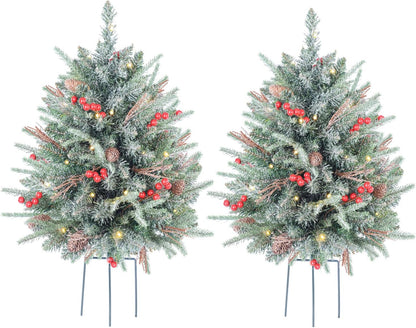 2 pack 30 inch Prelit Flocked Christmas Trees