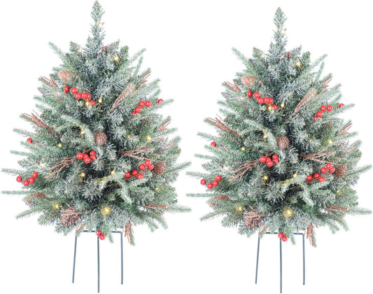 2 pack 30 inch Prelit Flocked Christmas Trees
