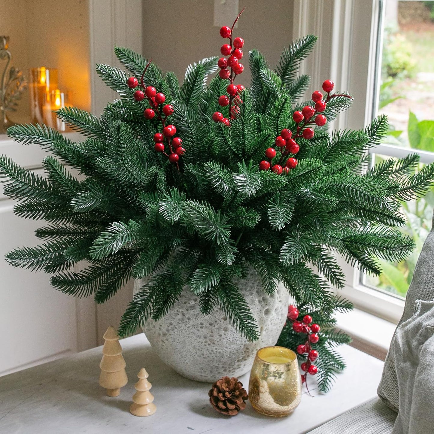 15 pcs Artificial Pine Branches Red Berries Christmas
