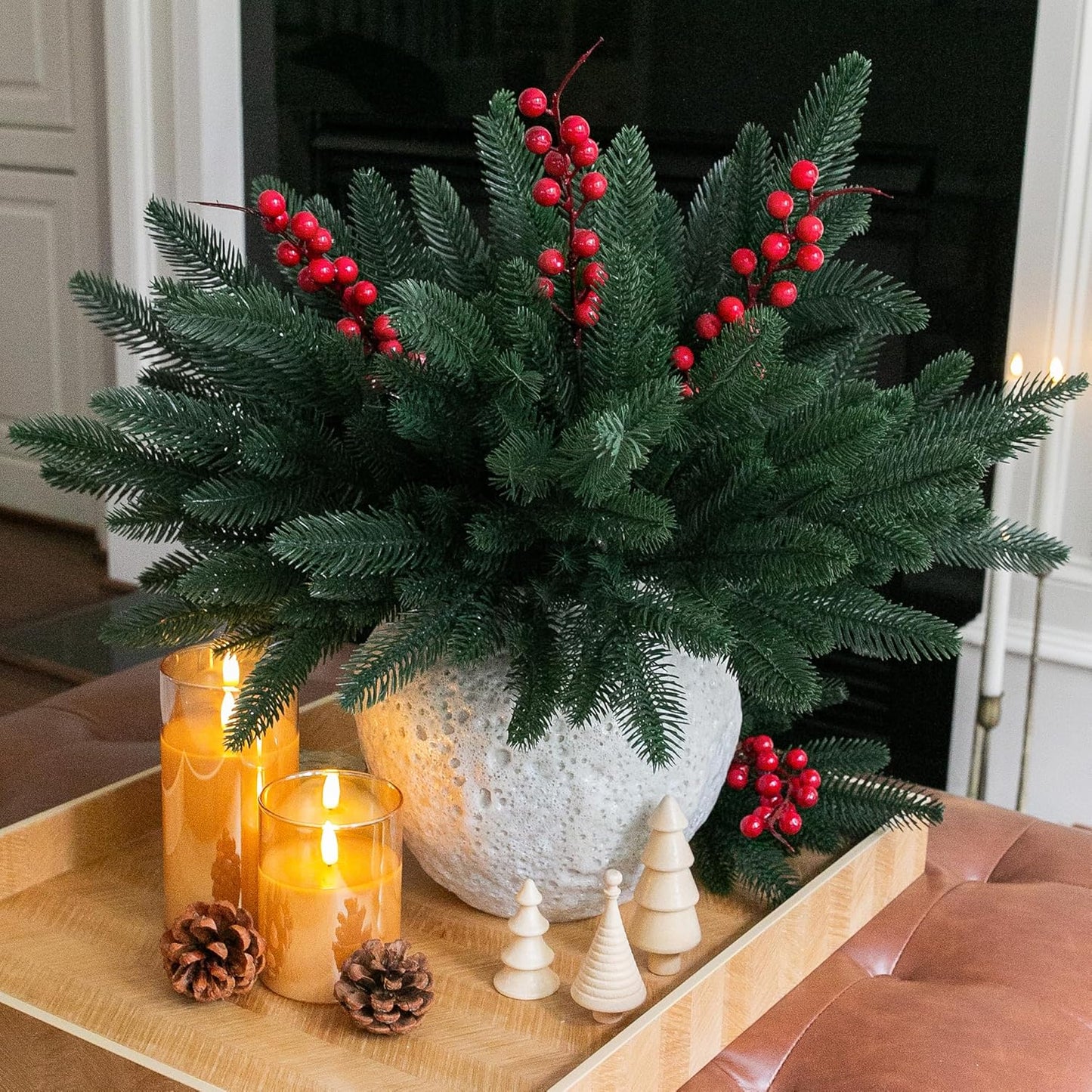 15 pcs Artificial Pine Branches Red Berries Christmas