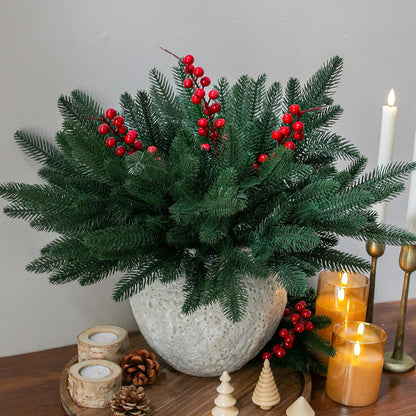 15 pcs Artificial Pine Branches Red Berries Christmas