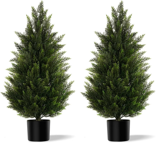 2 pack 3 ft Artificial Cedar Topiary Trees