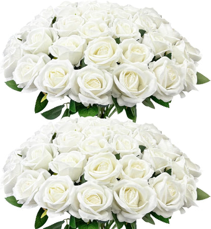 50 pack Artificial Velvet Silk White Roses Dried