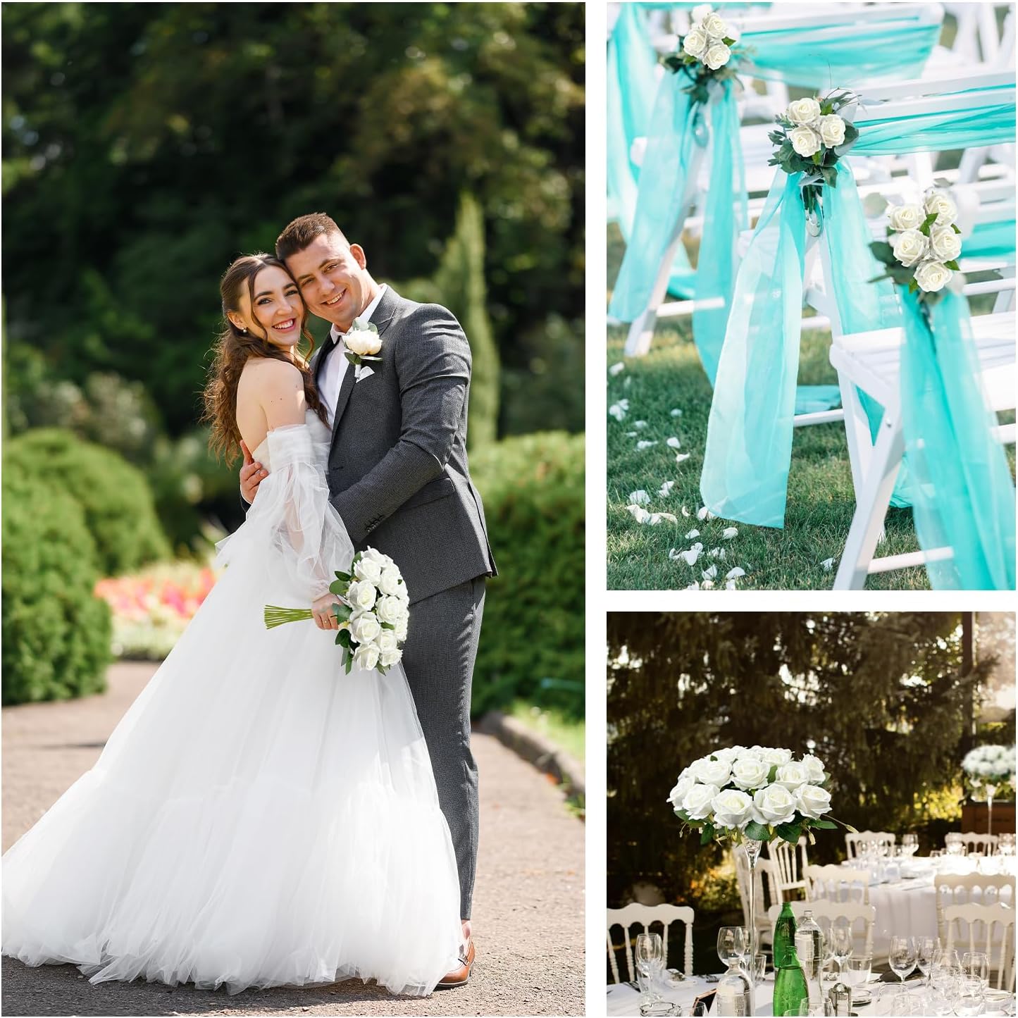 50 pack Artificial Velvet Silk White Roses Dried