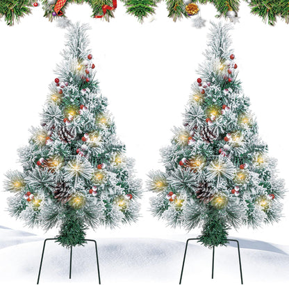 2 pack 2.5 ft Prelit Flocked Christmas Trees