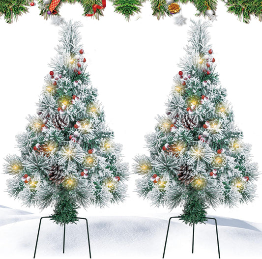 2 pack 2.5 ft Prelit Flocked Christmas Trees