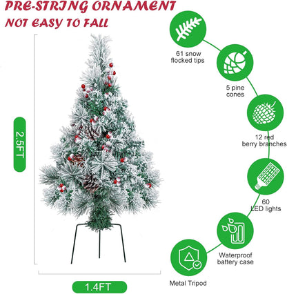 2 pack 2.5 ft Prelit Flocked Christmas Trees