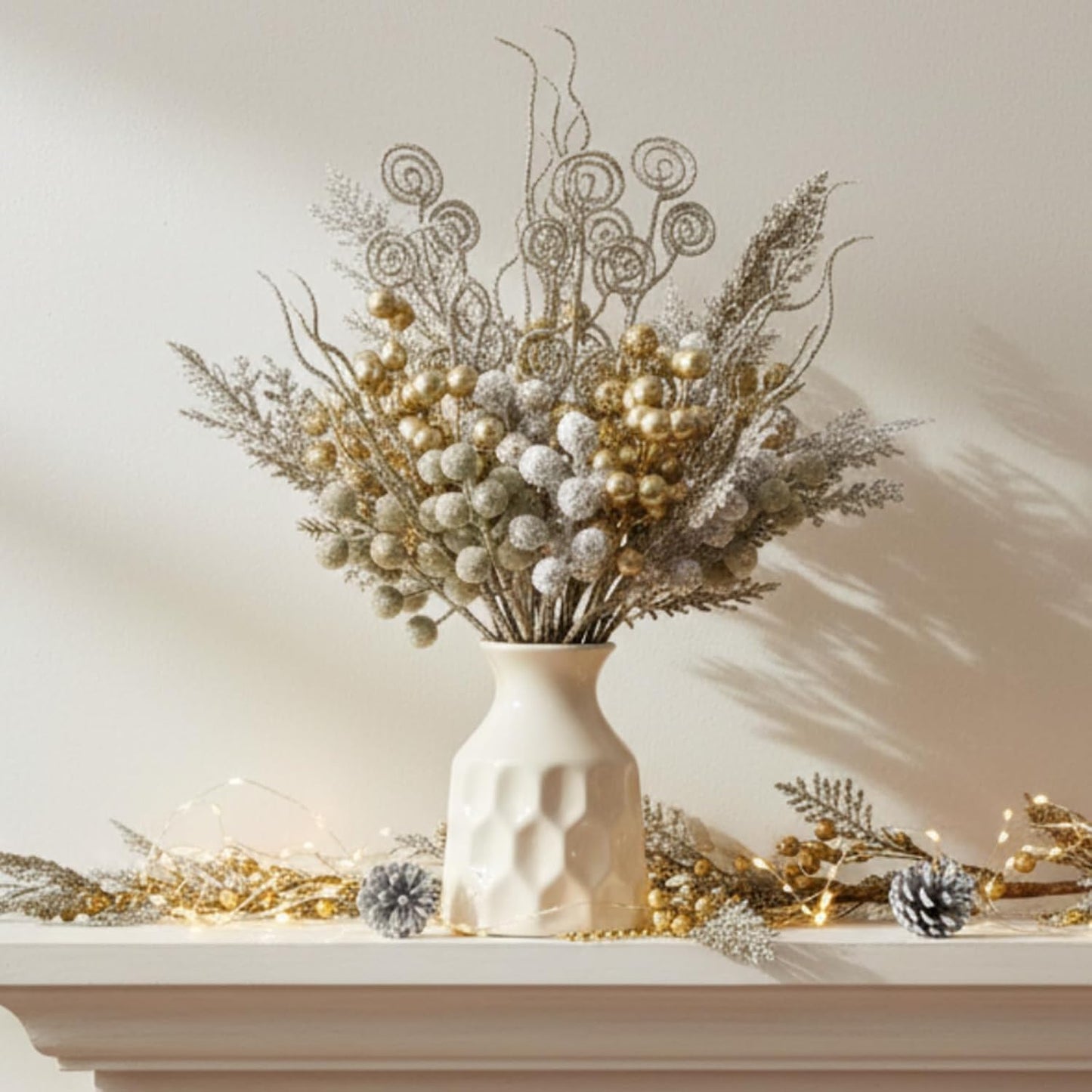 80 pcs Gold Christmas Berry Picks Pine Branches