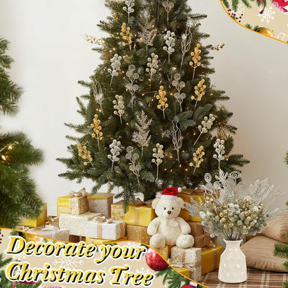 80 pcs Gold Christmas Berry Picks Pine Branches