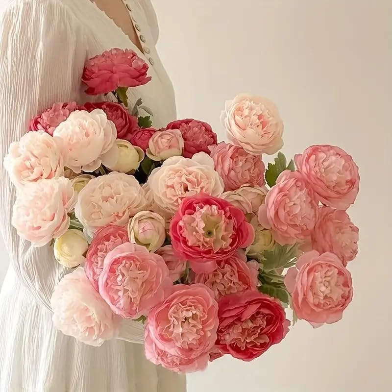 4 pcs Artificial Austin Rose Bouquet Set Dried