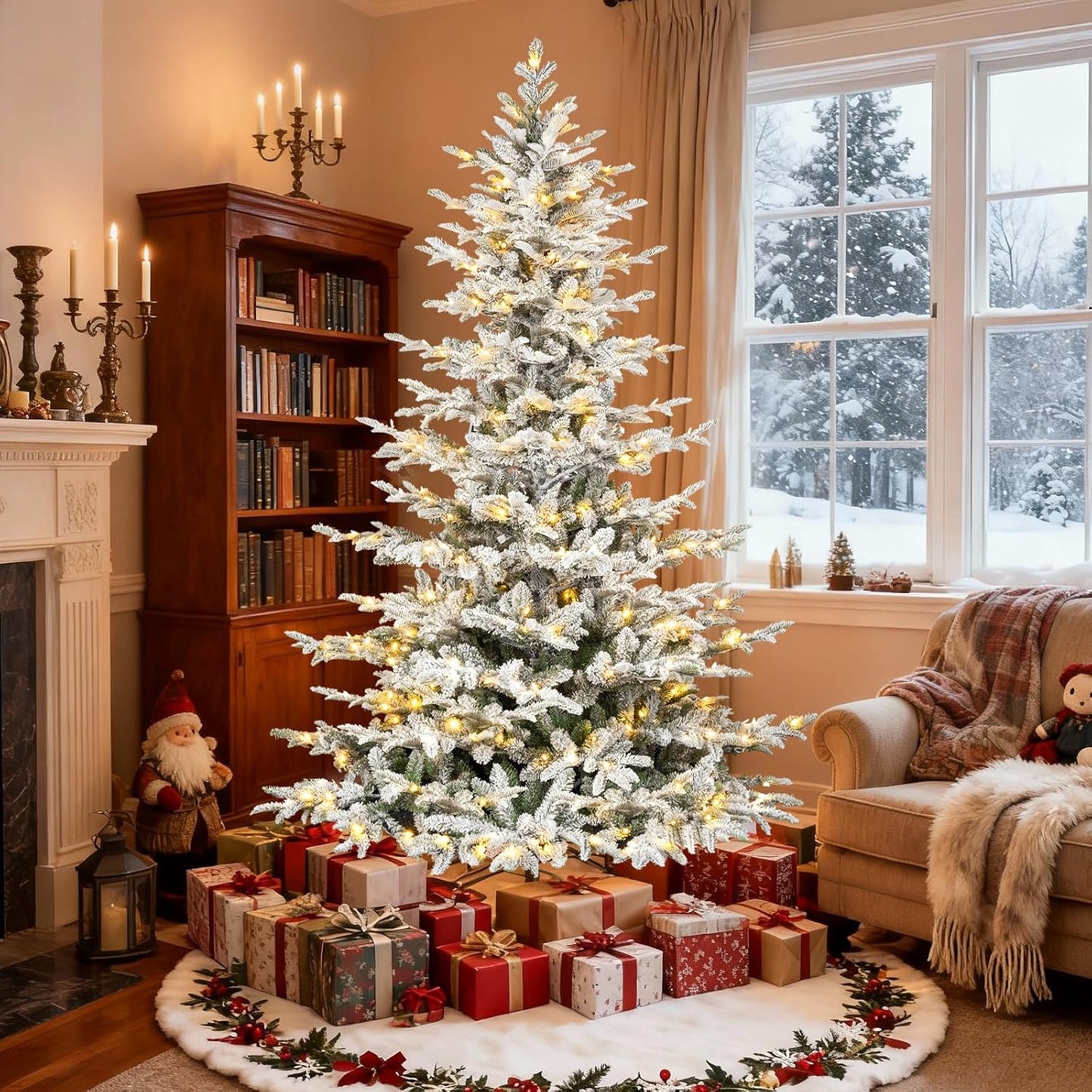 7.5 ft Prelit Flocked Christmas Tree Warm Trees