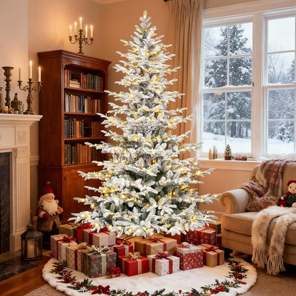 7.5 ft Prelit Flocked Christmas Tree Warm Trees