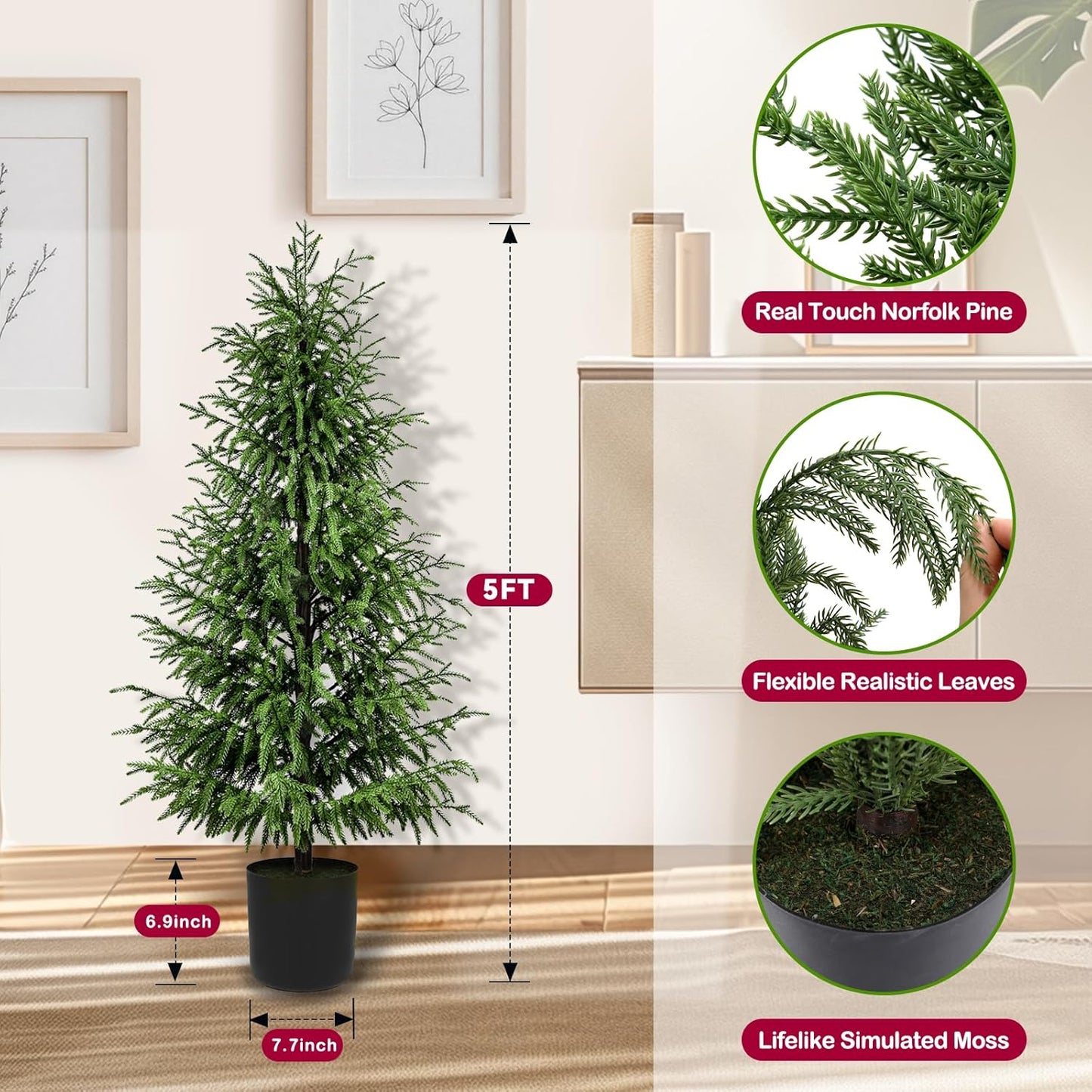 5 ft Artificial Norfolk Pine Tree Potted Trees