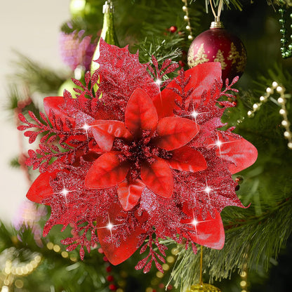 20 pcs 5.5 inch Red Glitter Poinsettia Flowers