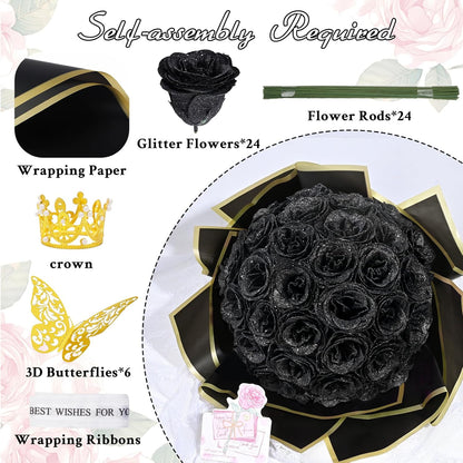 24 Pcs DIY Glitter Roses Bouquet Valentine Gift