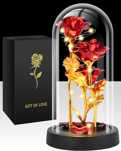 Light Eternal Rose Glass Dome Led Illuminated Collection